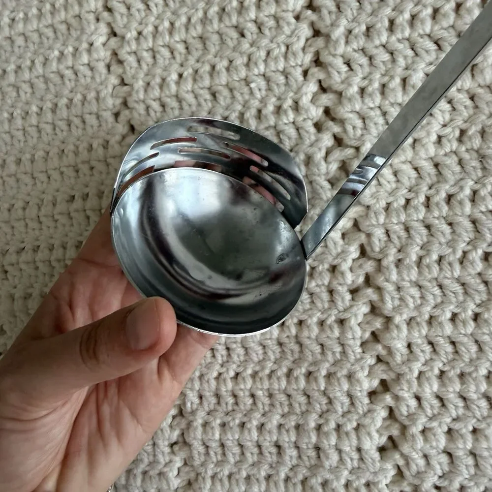 Vintage 11” Ladle with Strainer Butterscotch Bakelite Bullet Handle Chrome Plate
